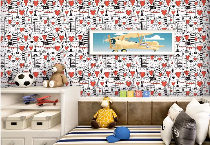 3D Hand Drawn Animal Cat Love Wall Mural Wallpaper Lqh 384