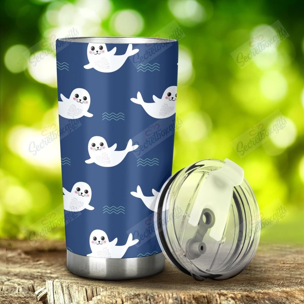 Personalized Cute White Baby Sea Lion Seal Pattern Nc1111887Cl Stainless Steel Tumbler Customize Name, Text, Number