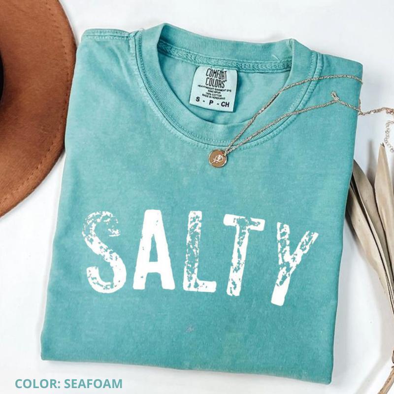 Comfort Colors Salty T-Shirt, Retro Summer Beach Tee, Women Favorite Top, Apparel, Today Shirts, Summer Outfits Cotton Summer T Shirt Graphic Tee Comfy