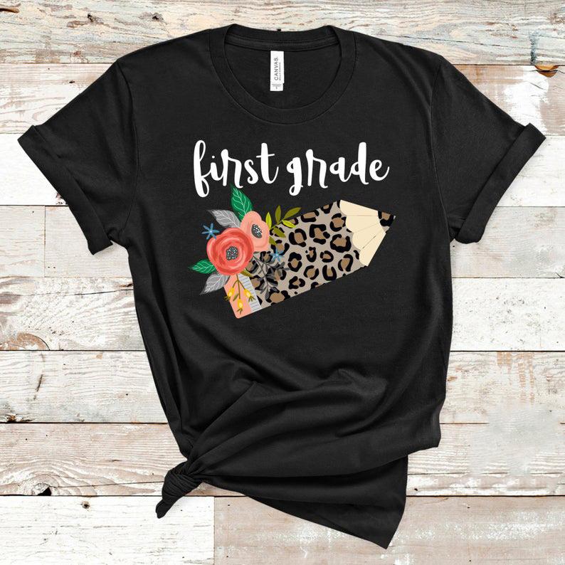 1st Grade Teacher Shirt | Leopard Pencil Shirt | Teaching Shirt | Cute Teaching Shirt | Teaching Tee | Teacher Tee