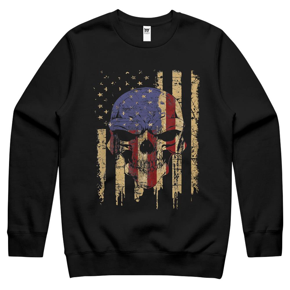 Us Flag Skull Patriotic American Death Grim Reaper Gift Crewneck Sweatshirt