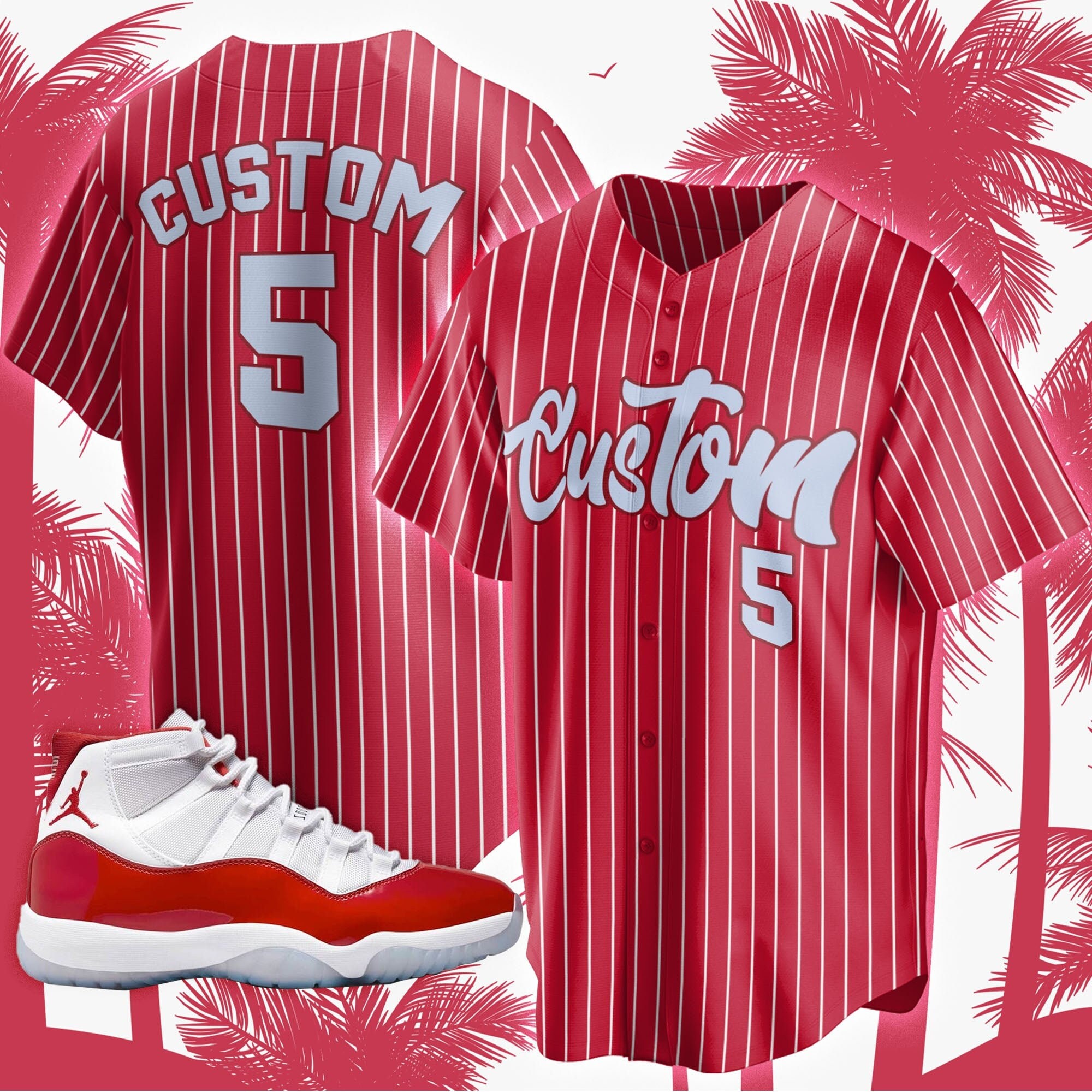 Baseball Jersey Custom Text match Jordan 11 Cherry, Custom Team Name Number Shirt, Personalized sneaker shirt