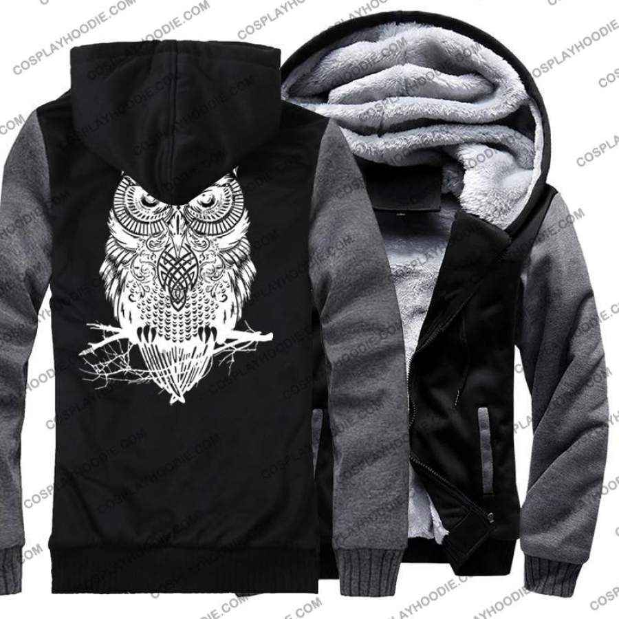 Animal Owl Print Fashion Fleece Winter Hoodie Jacket