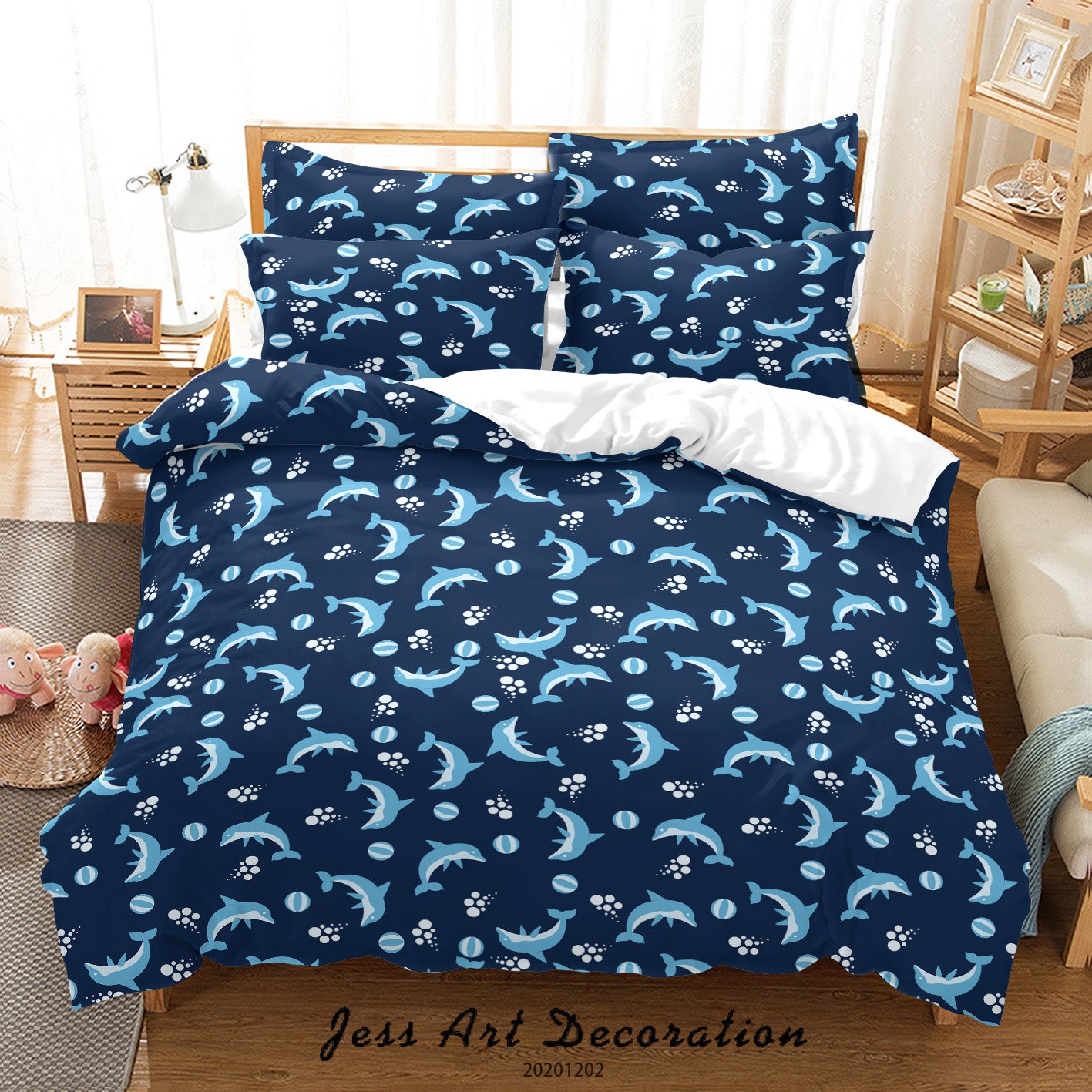 3D Cartoon Ocean Dolphin Fish Blue Ball Pattern Quilt Cover Set Bedding Set Duvet Cover Pillowcases Lxl