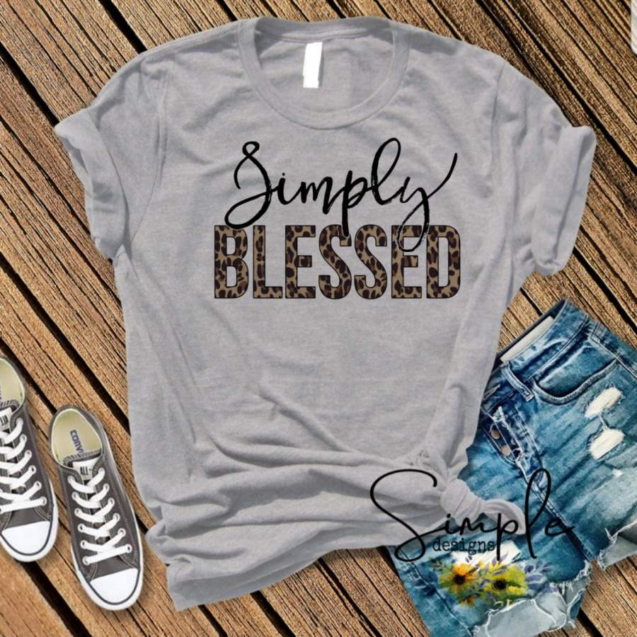 Simply Blessed Leopard Print Tshirt, Inspirational, Faith, Hope