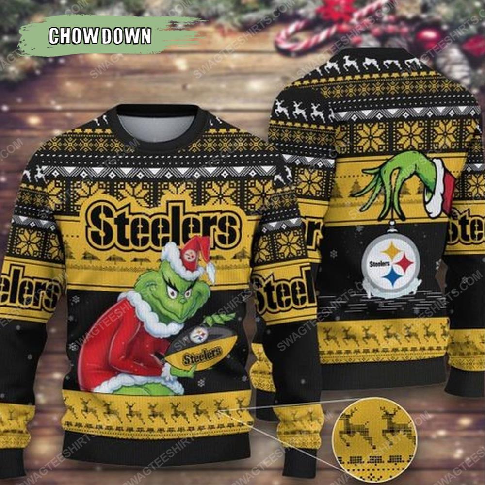 The Grinch And Pittsburgh Steelers Gift For Fan Ugly Wool Sweater Christmas