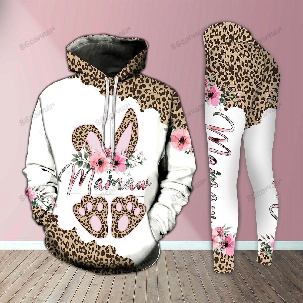 Mamaw Bunny Leopard Legging And Hoodie Set