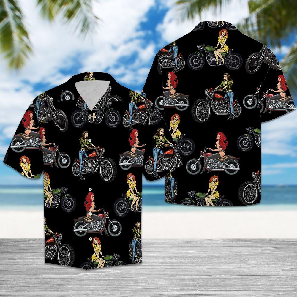 Aloha Shirt Mother’s day Father’s day unique gift ideas for mom & dad from daughter & son kids, meaningful birthday presents –  Sexy Girl Motorbike G5810- Hawaiian Shirt