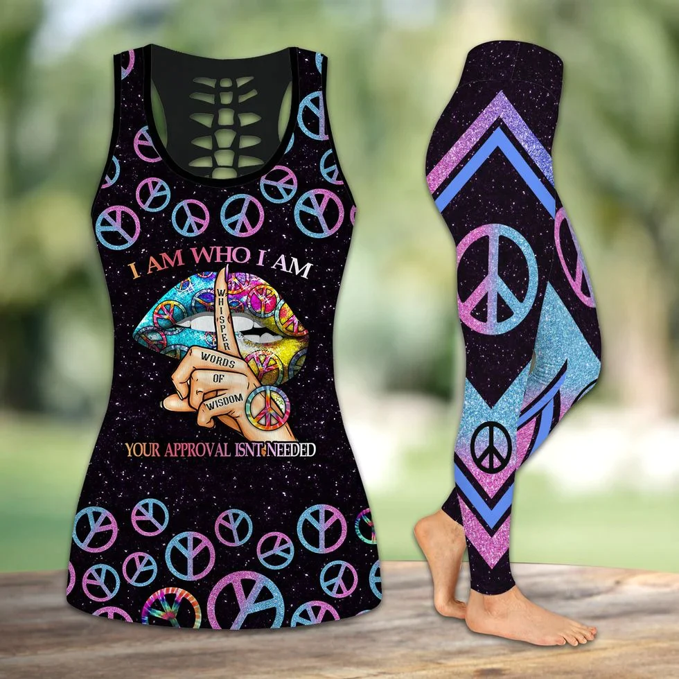 I Am Who I Am Set Tank Top & Legging, Cool Hollow Tank Top And Legging For Yoga Training