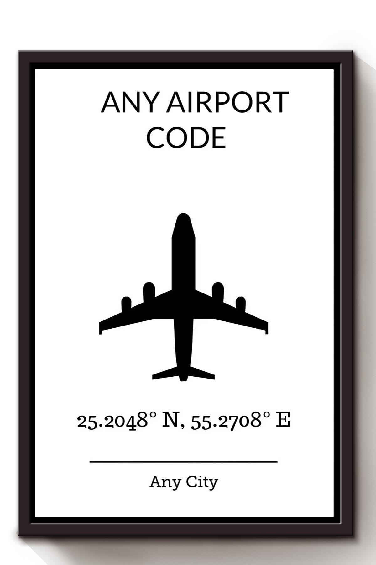 Airport Code Any City Airplane Office Wall Art Home Decor Gift Gift For Pilot Retirement Home Decor Gift Framed Canvas