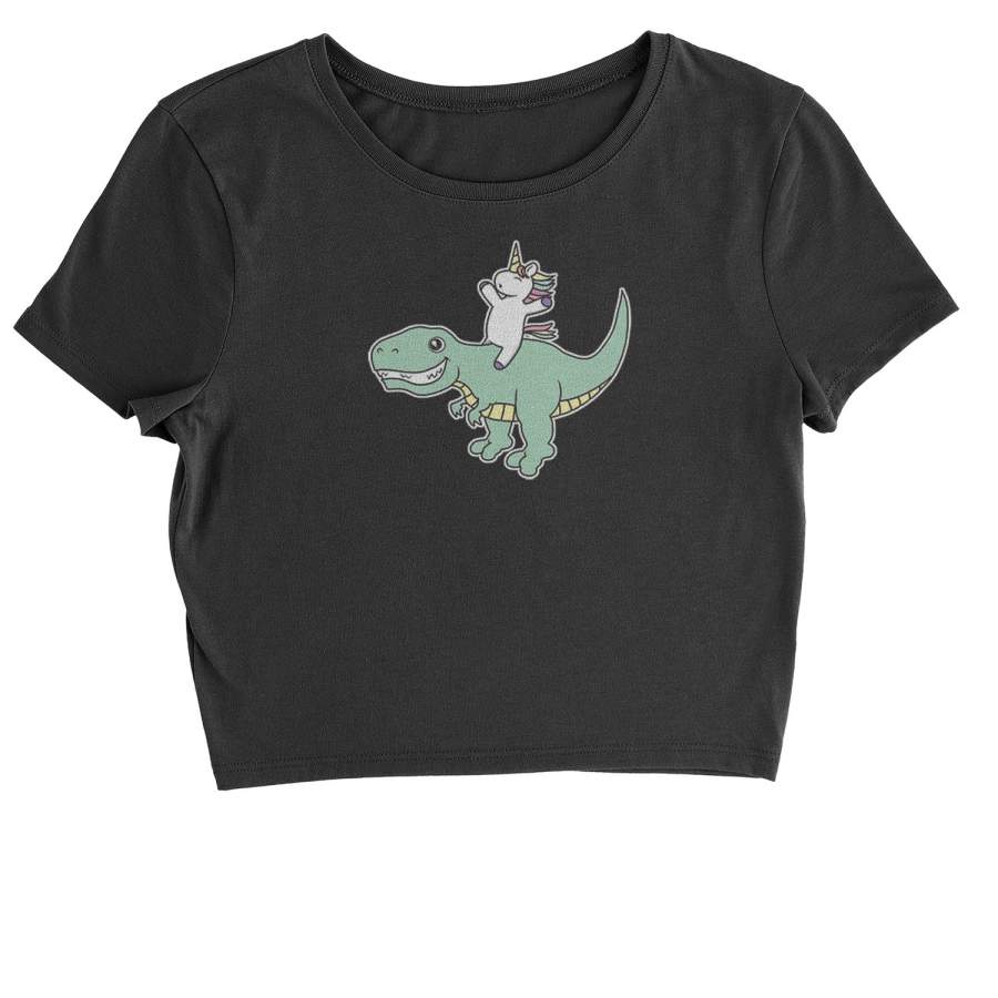 Unicorn Riding A Dinosaur Cropped T-Shirt