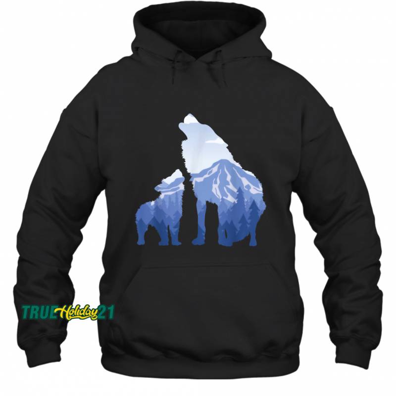 Wolf and Puppy  Mountains Nature Wilderness Winter Sports Hoodie