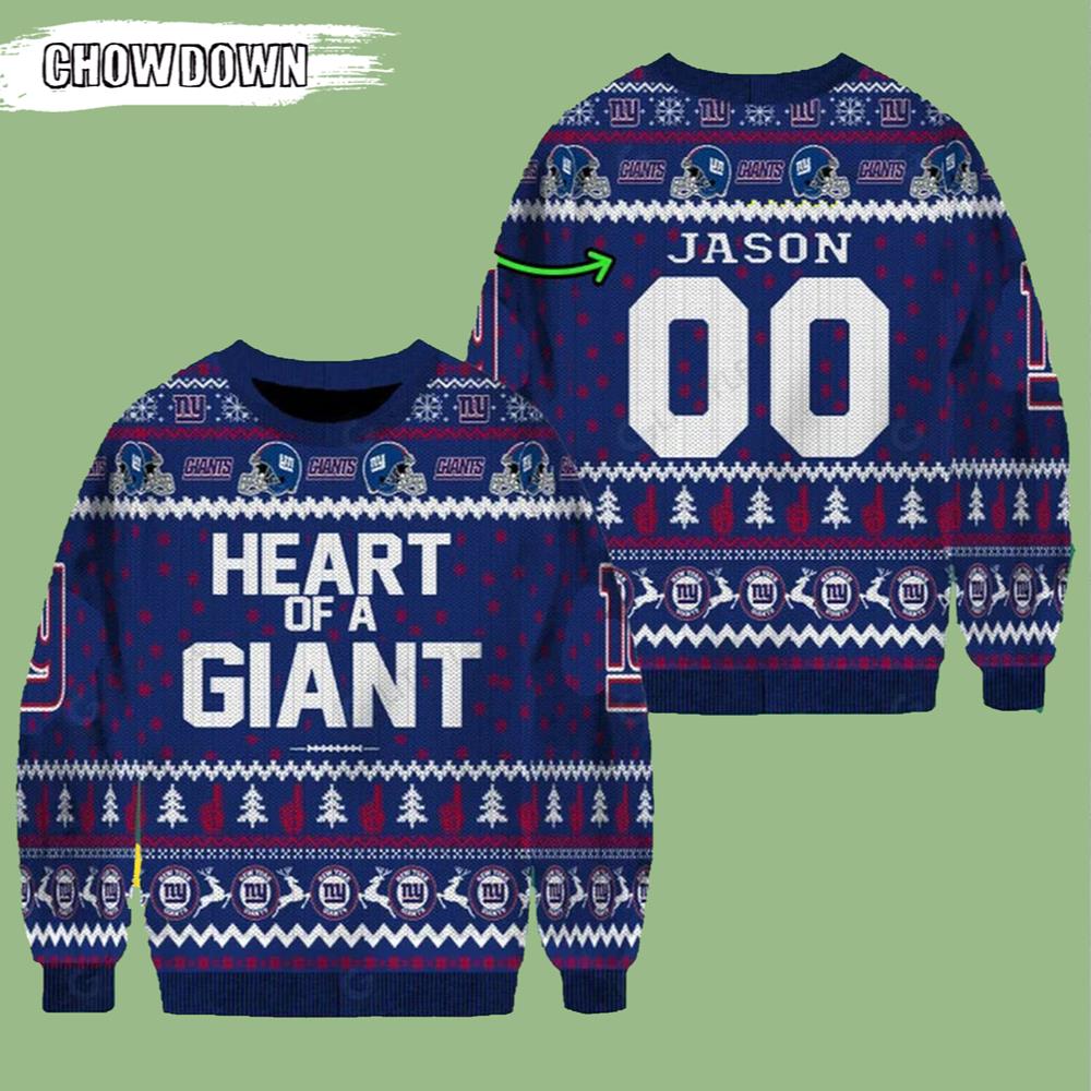 Personalized Heart Of Giant New York Giants Gift For Fan Ugly Wool Sweater Christmas