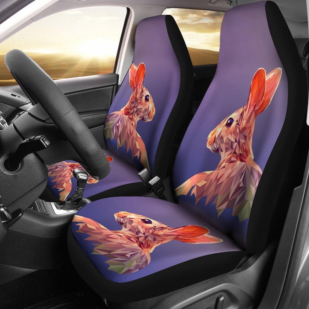 Rabbit Vector Art Print Car Seat Covers Set 2 Pc, Car Accessories Seat Cover