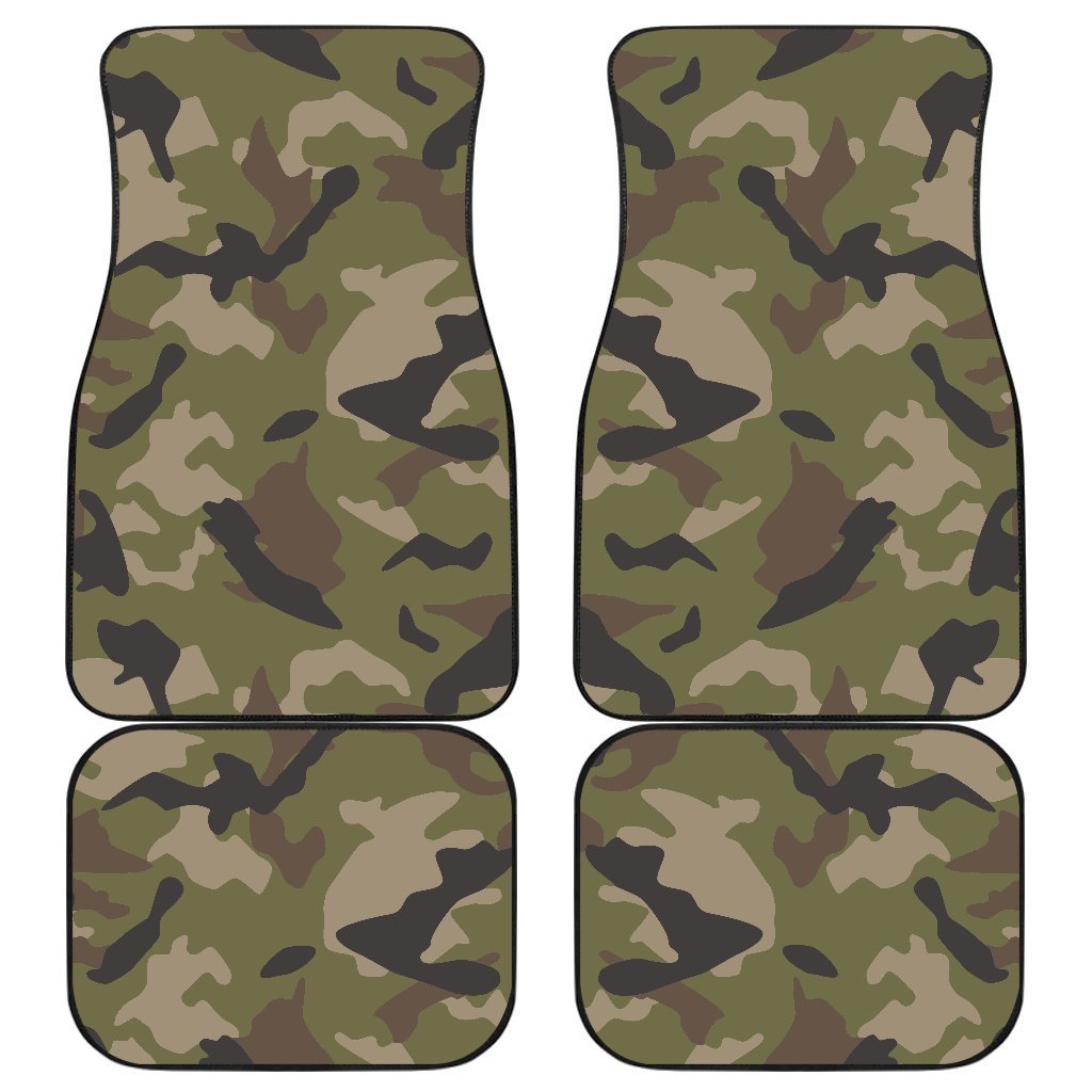 Desert Green Camouflage Print Front And Back Car Floor Mats, Front Car Mat