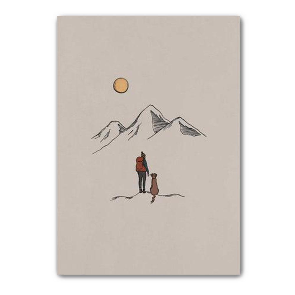 Poster Canvas Hiking With Dogs Giclee Art Print, Travel Illustration Poster, Wes Anderson Inspiration, Hiking Poster Wall Decor, Poster Gift Decor Home Decor Wall Art Visual Art