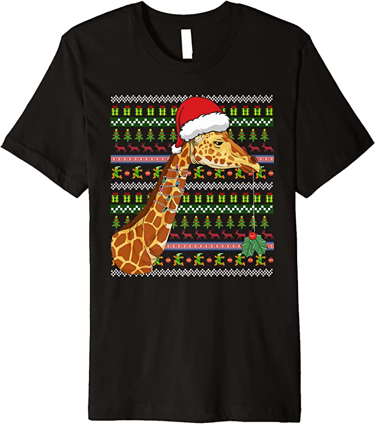 Zoo Animal Lover Ugly Christmas Merry Xmas Africa Giraffe Premium T-Shirt