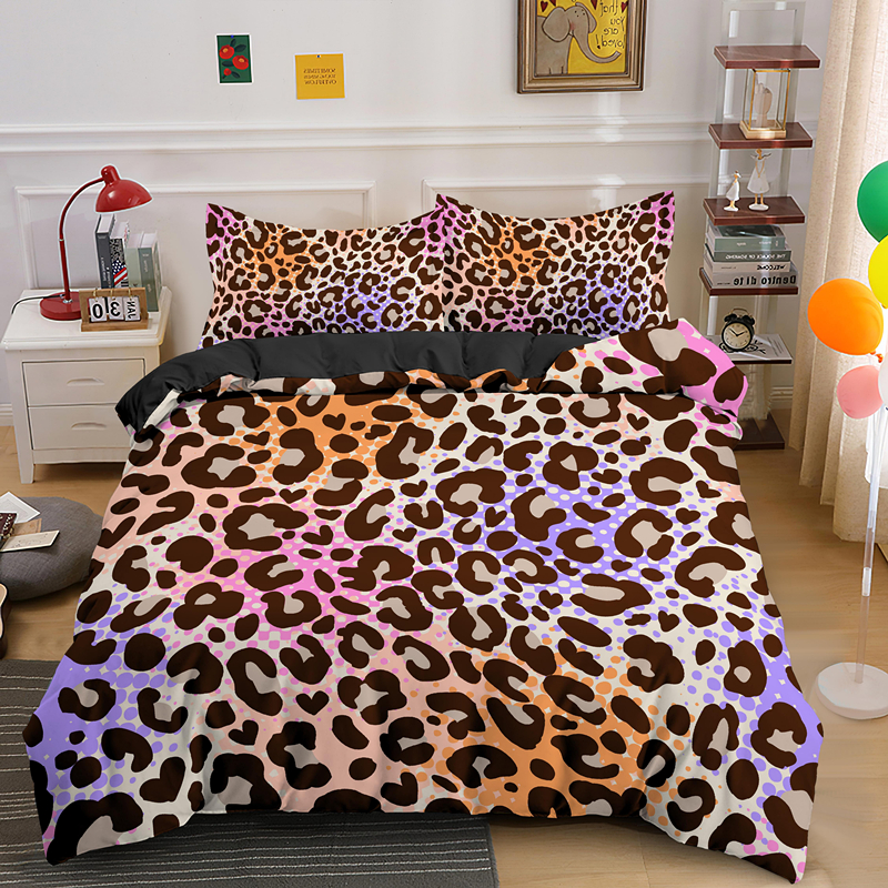 Color Leopard Print Bedding Set 3D Digital Print Bedroom Decoration Single Double Queen Size Bedding Set Duvet Covers