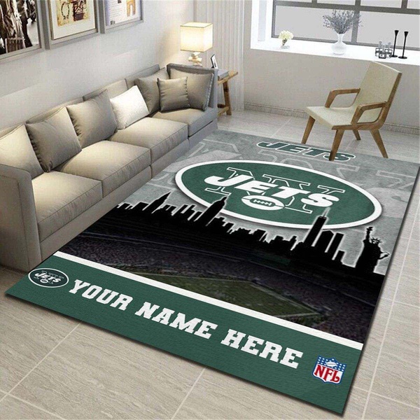 New York Jets Personalized Rug, Team Living Room Bedroom Carpet, Customized Floor Mat