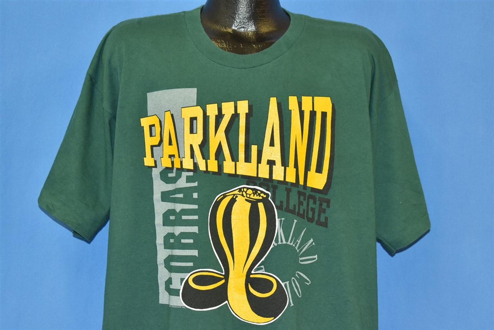 90S Parkland Illinois College Cobras Green Gold T-Shirt Extra