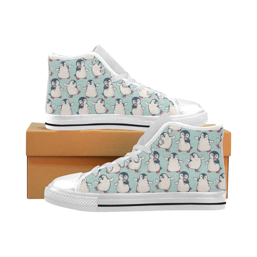 Cute Penguin Pattern Men’S High Top Canvas Shoes White Gift For Men Women