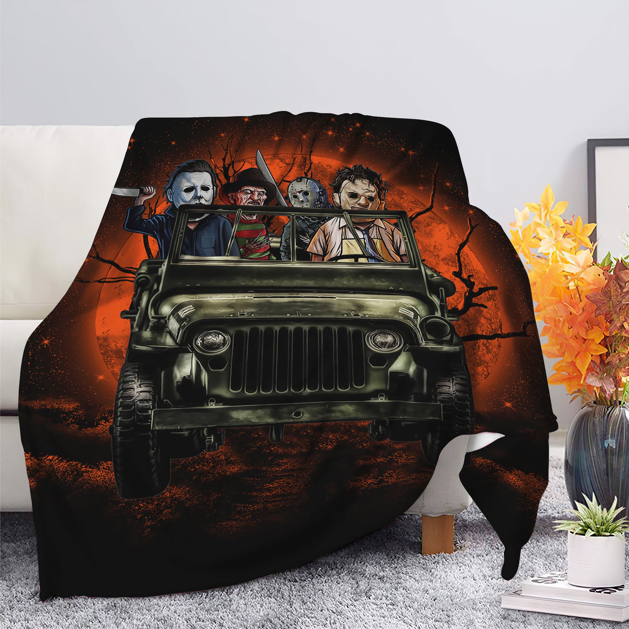 Halloween Horror Movie Ride Jeep Funny Premium Blanket