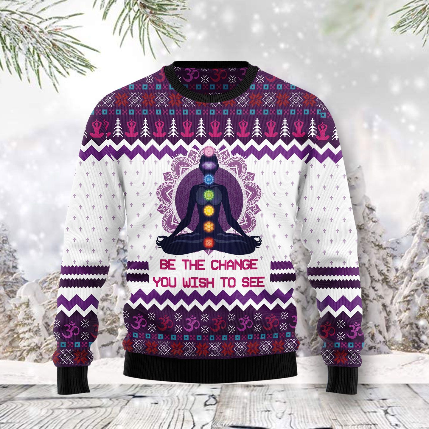 Yoga Be The Change Ugly Christmas Sweater | For Men & Women | Adult | Us4337