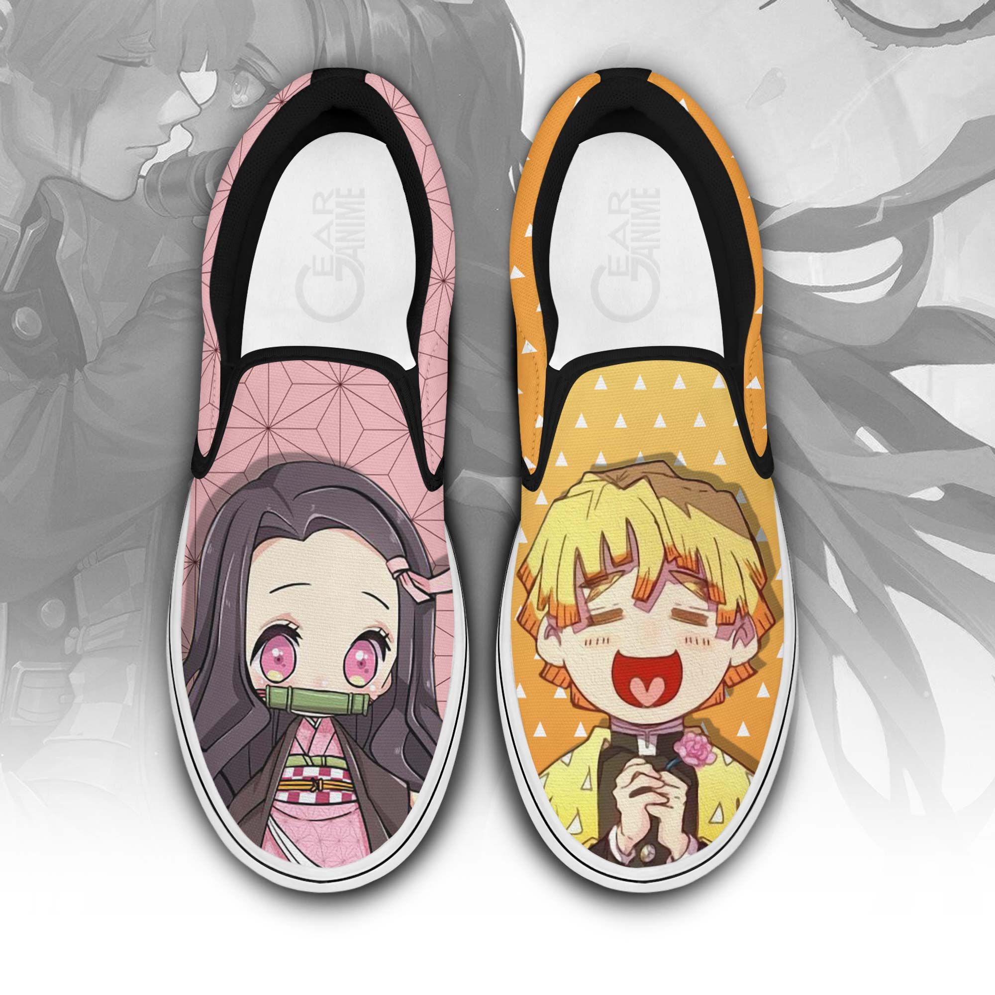 Zenitsu And Nezuko Slip On Sneakers Custom Anime Demon Slayer Shoes Unisex Men Women