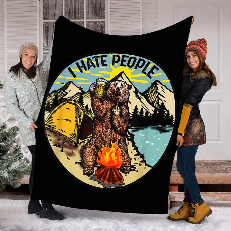 Customs Blanket I Hate People – Bear Drinking Beer Blanket – Fleece Blanket