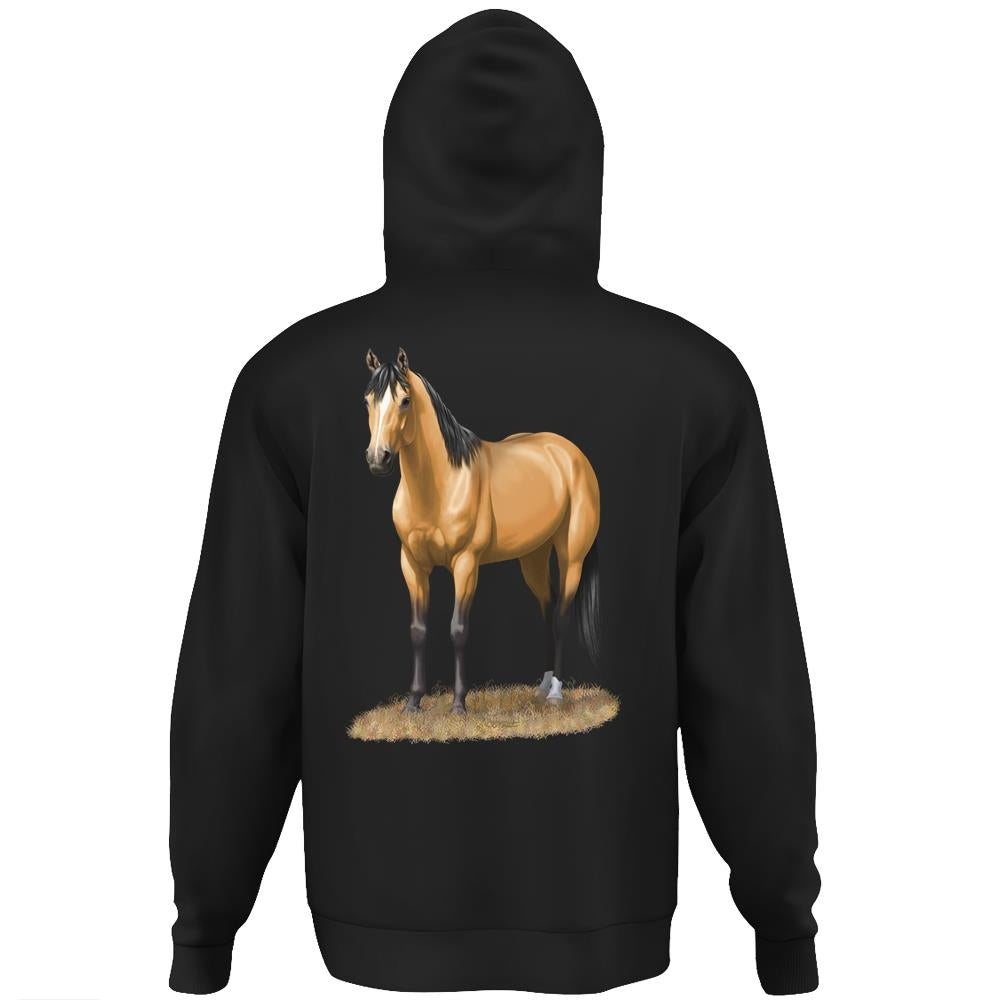 Beautiful Buckskin Dun Quarter Horse Stallion Horse Lovers Hoodie Print On Back