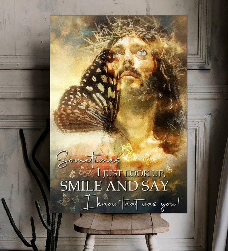 Butterfly And Jesus Canvas, Jesus Canvas, Christian Canvas, God Canvas, Wall Decor, Birthday, Thanksgiving, Christmas Gift Canvas Wraps