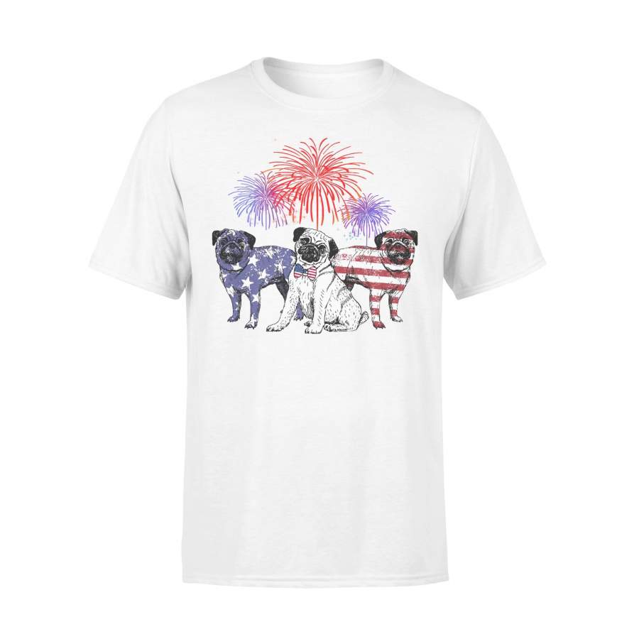 Pug American Flag Fireworks 4Th Of July T-shirt