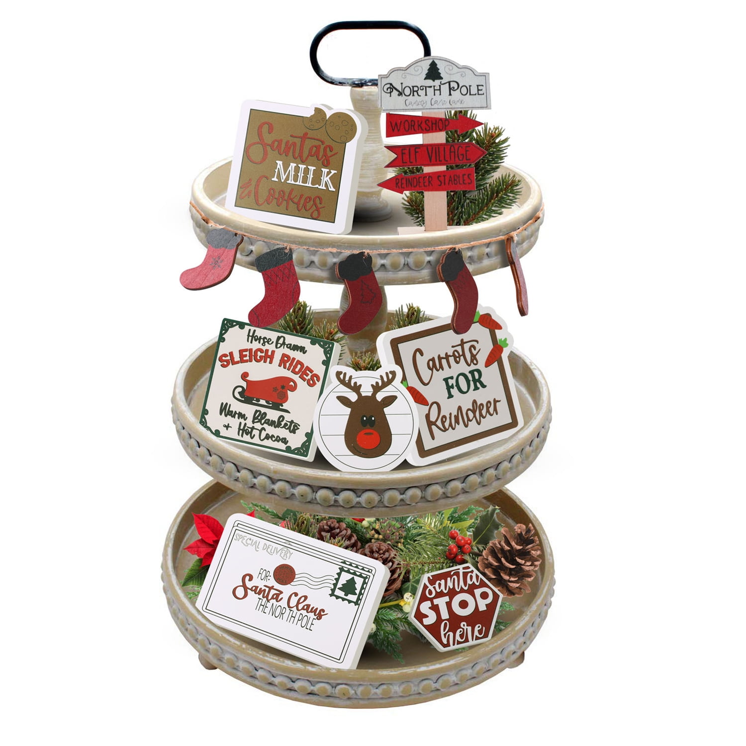 Christmas Tiered Tray Decor - 12Pcs Christmas Farmhouse Tiered Tray Decoration, Christmas Decorations Indoor, Green Christmas Tree Wooden Signs Decorations For Rustic Home Office Table Décor