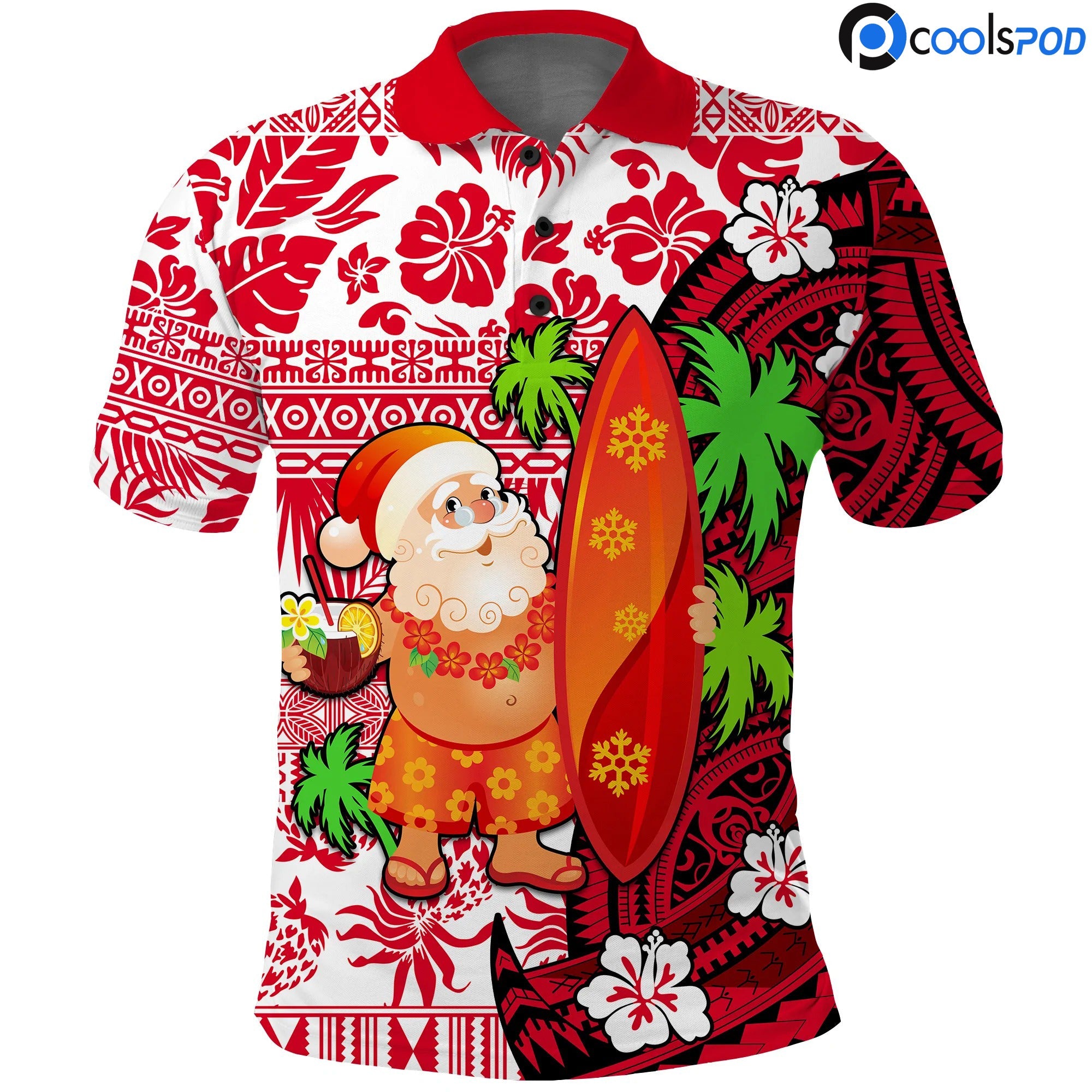 Mele Kalikimaka Polo Shirt Christmas Hawaii With Santa Claus, Christmas Polo Shirts For Men Women