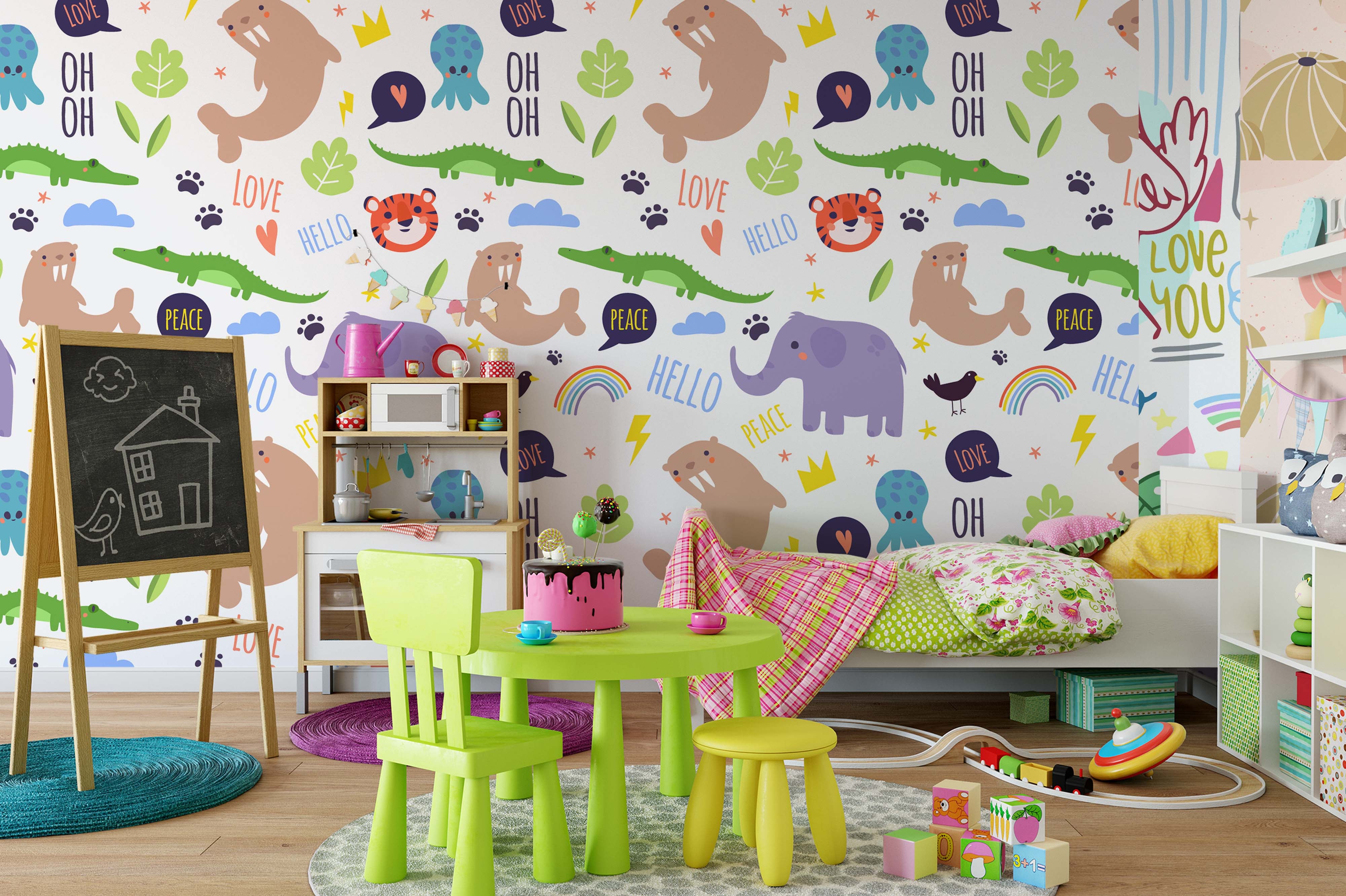 3D Purple Elephants Forest Animals Wall Mural Wallpaper 50