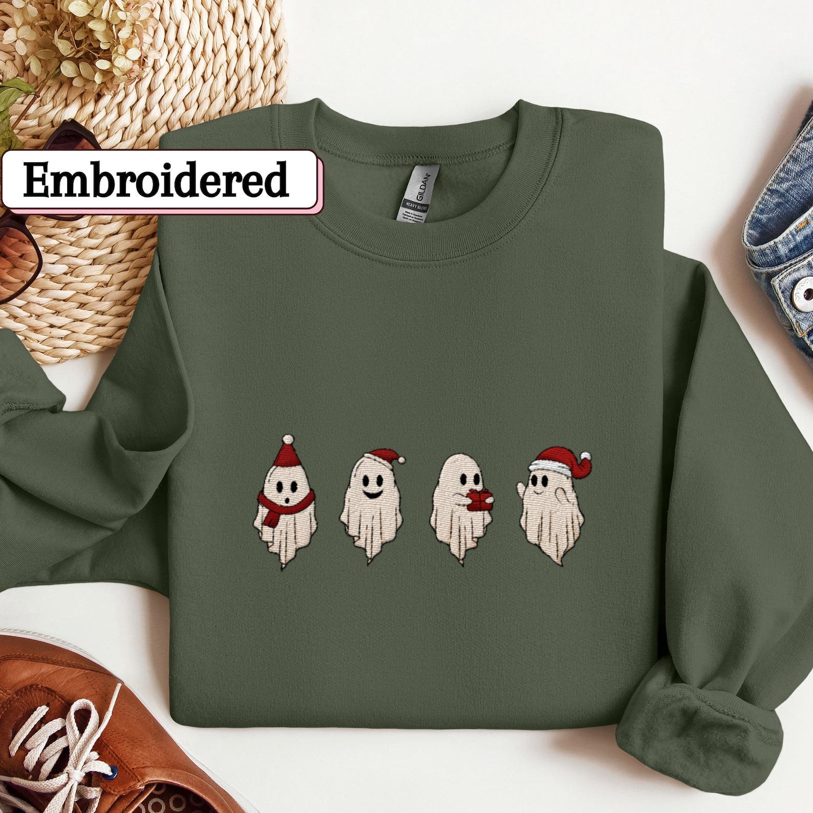 Christmas Embroidered Sweatshirt 2D Crewneck Sweatshirt All Over Print Sweatshirt For Women Sweatshirt For Men Sws5202