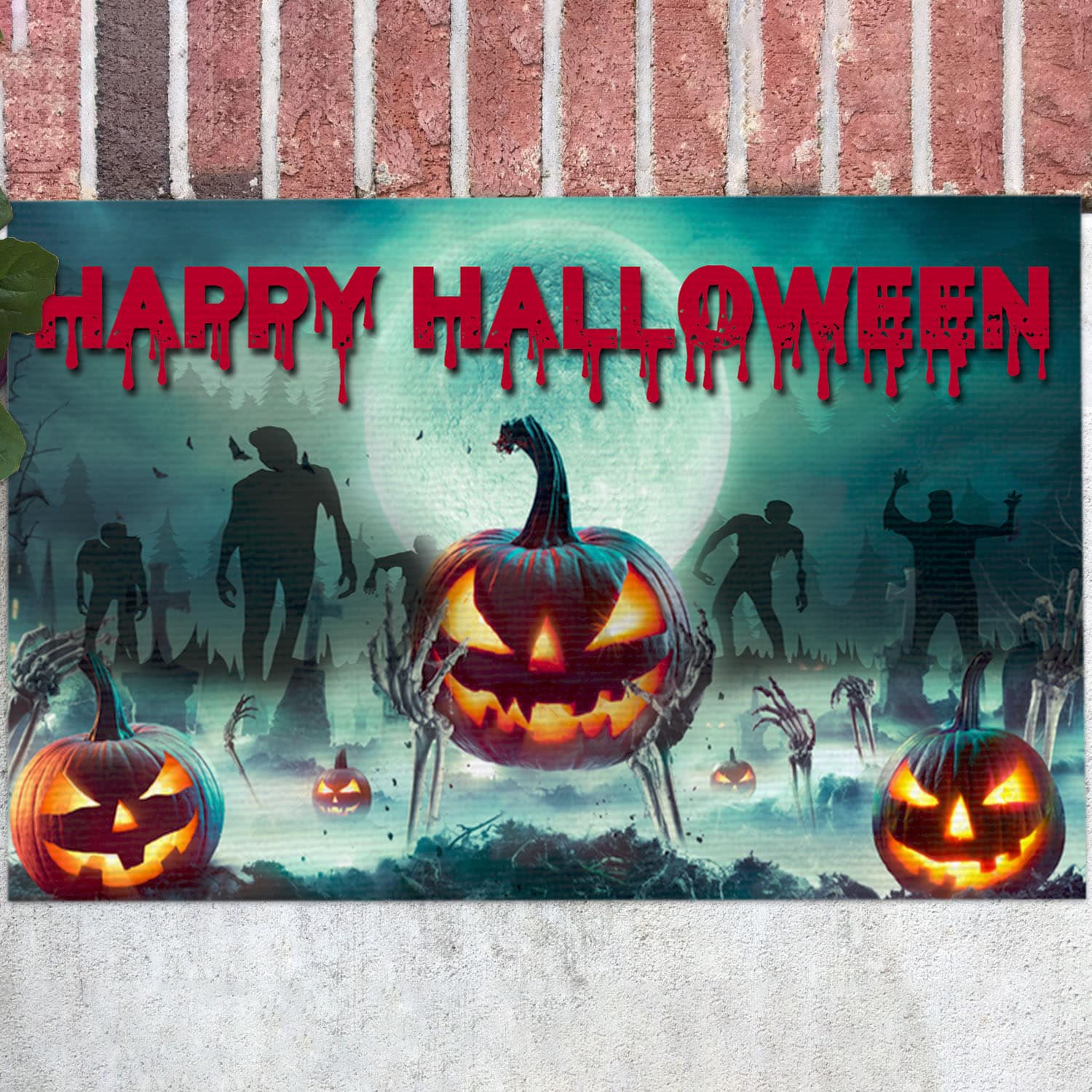 Happy Halloween Bat Zombie Outdoor Indoor Doormat – Spooky Horror Pumpkin Jack O Lantern Door Mat Rug