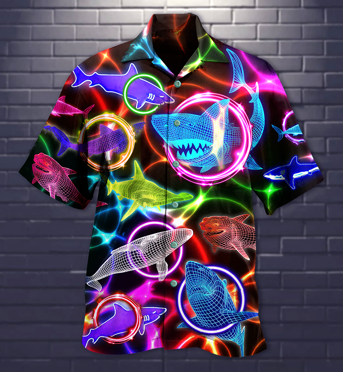 Shark Loves Circle Neon Style Hawaiian Shirt