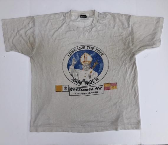 Pope John Paul Ii Graphic Shirtvintage 1995 90S 50 Fruit Of The Loom Thin Thrashed Paper Thin Fashion Punk Christian Rocker Shirt