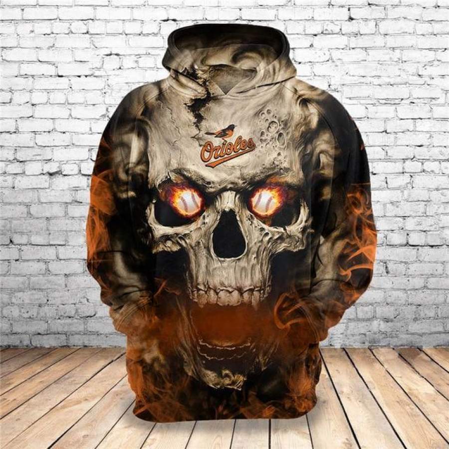 Baltimore Orioles Skull 3D Hoodie Sweatshirt Jacket Pullover