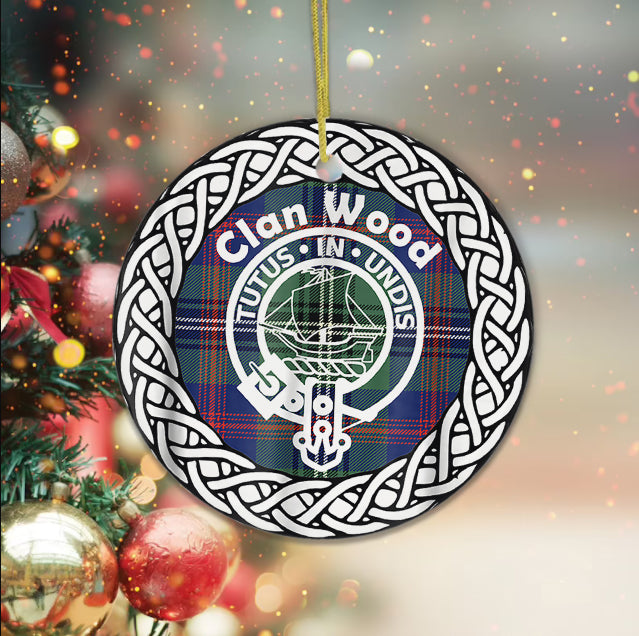 Wood Clan Tartan Crest Badge Plaid Ornament Gift. Christmas Tree Ornament Tartan Ornament Great Christmas Ornaments Gift