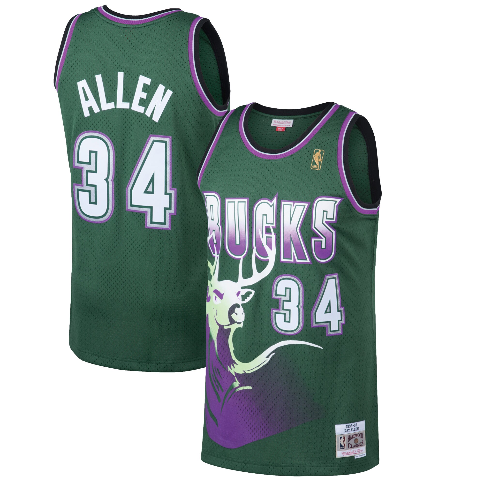 Ray Allen Milwaukee Bucks Mitchell & Ness 1996/97 Hardwood Classics Swingman Jersey – Kelly Green