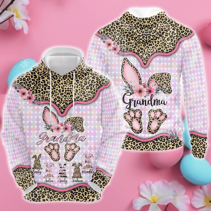 Custom Kid’S Name Leopard Grandma Happy Easter Hoodie 3D