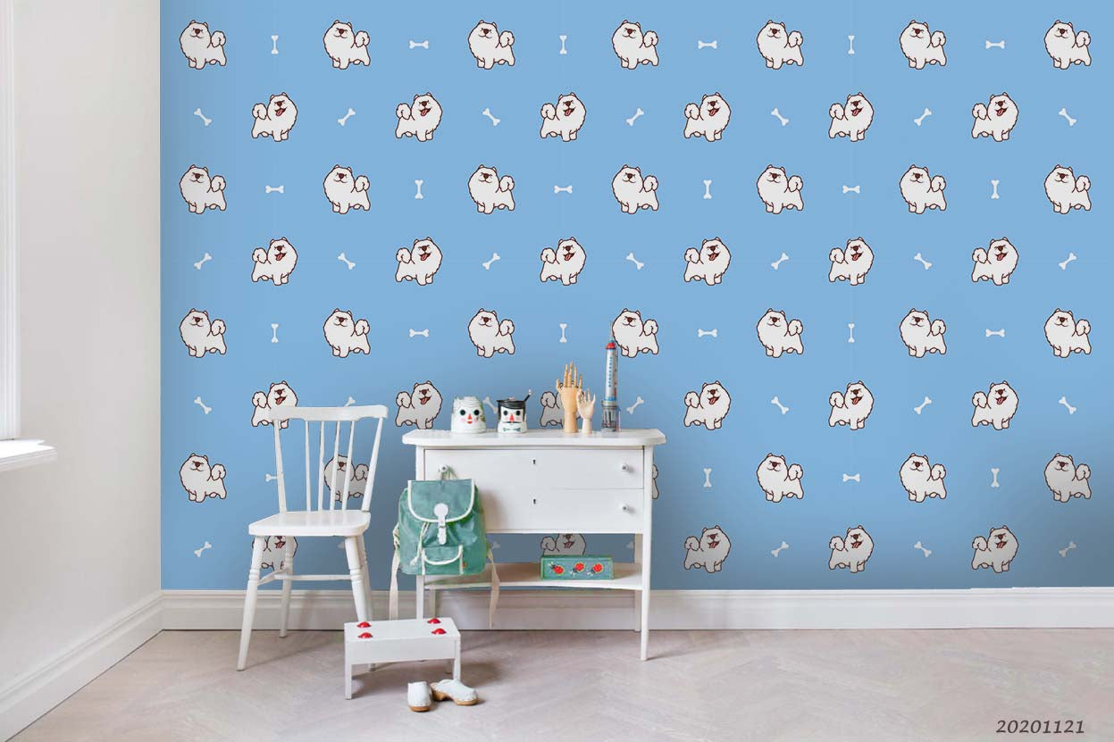 3D Cartoon Animal Blue Dog Bone Wall Mural Wallpaper Lqh 40