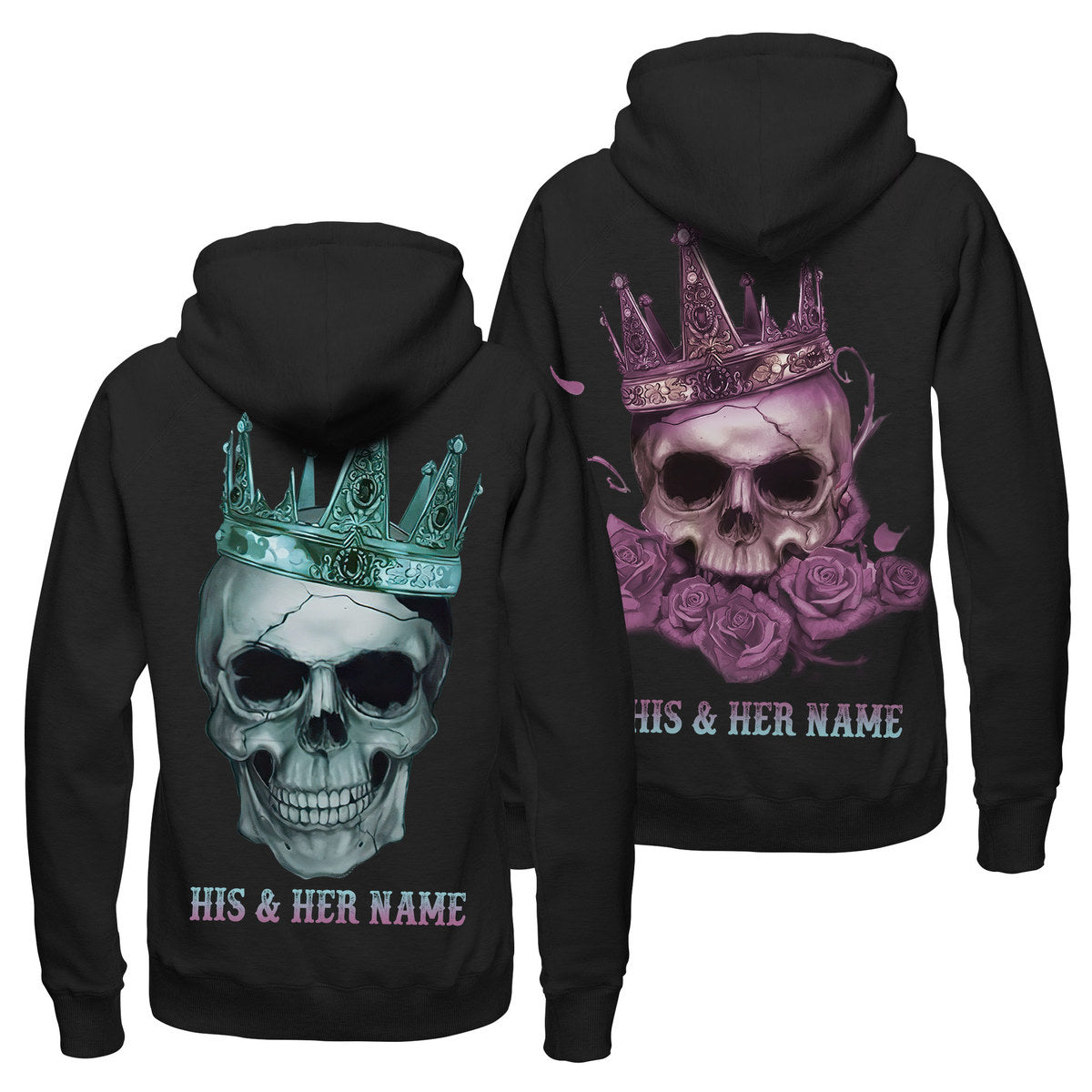 Personalized Skull Her King His Queen Hoodie, Couple Skull Hoodie, His And Hers Sweatshirts, Matching Couple Hoodies, Valentine’S Day Outfits