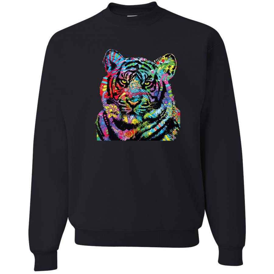 Cool Rainbow Neon Trippy Jungle Tiger Face Animal Lover Crewneck Graphic Sweatshirt