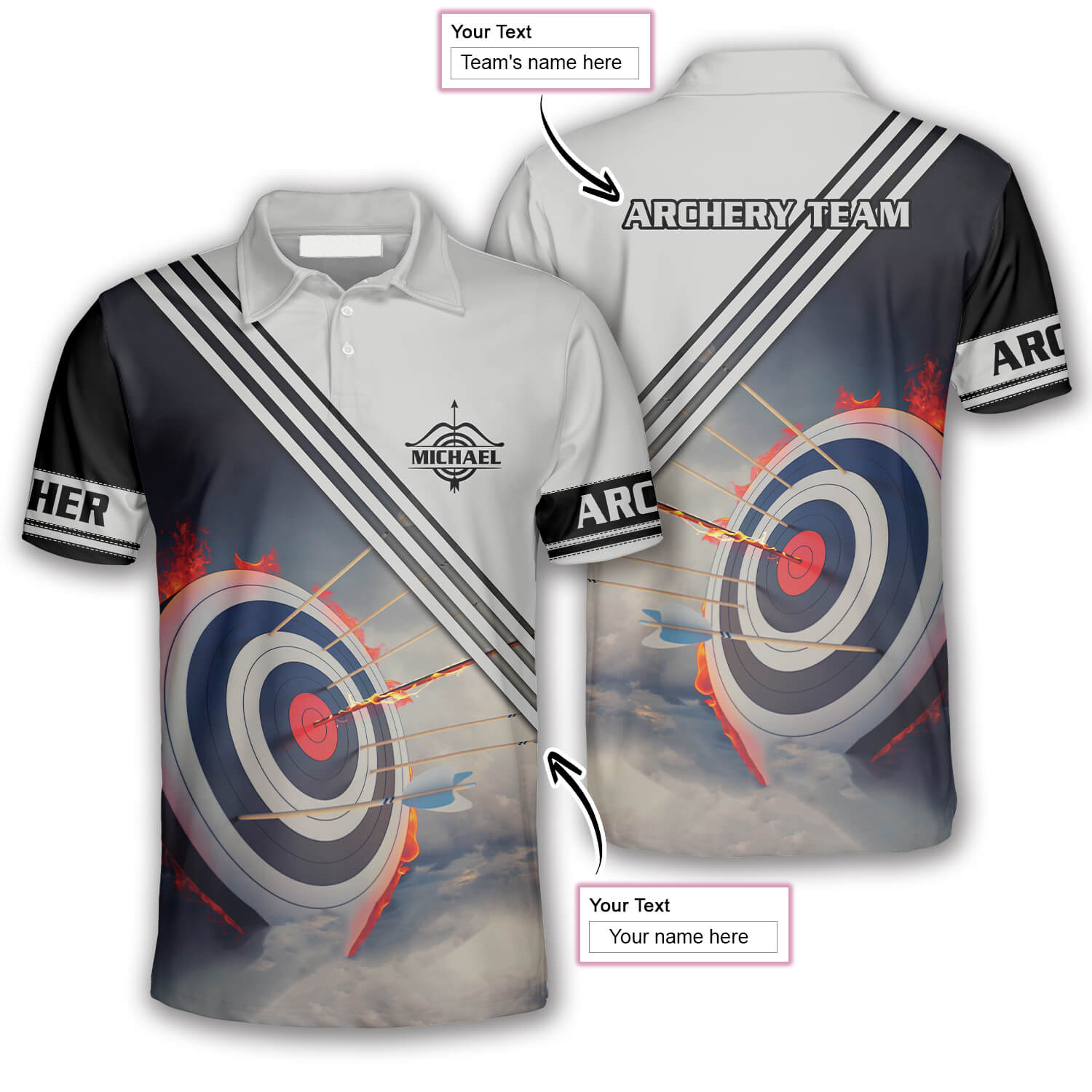 3D All Over Print Archery Target On Fire Custom Archery Polo Shirts For Men, Archery 3D Shirt