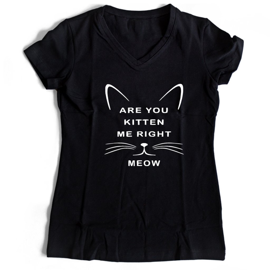 Are You Kitten Me Right Meow Graphic Women’s V-Neck Tee T-Shirt