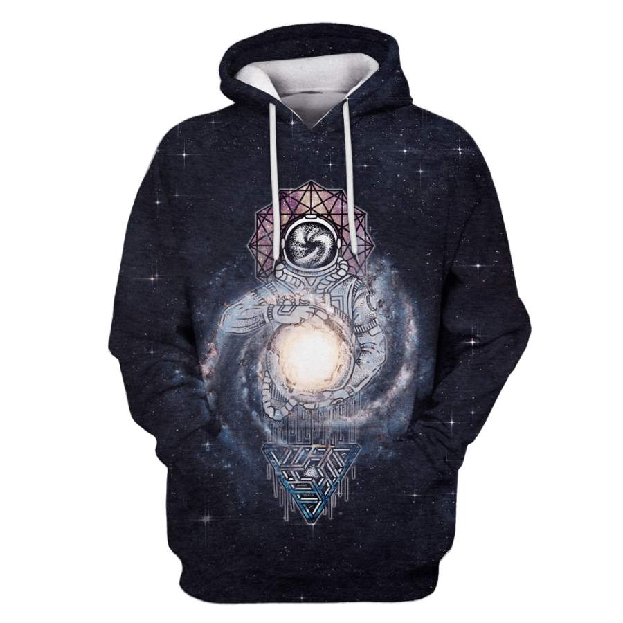 Astronaut with the planet in the galaxy background Custom T-shirt – Hoodies Apparel