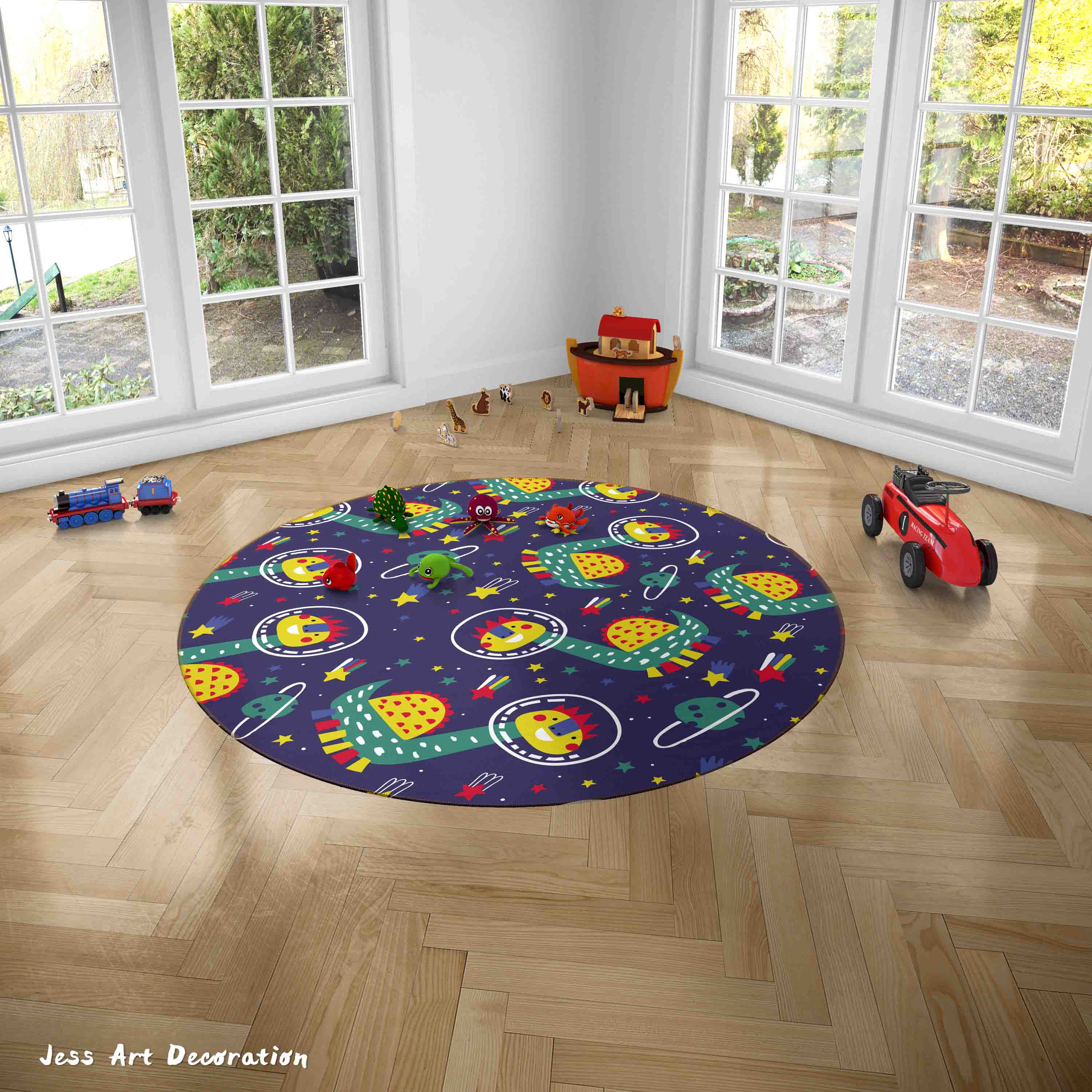 3D Cartoon Space Animal Dinosaur Kids Non-Slip Round Rug Mat 48